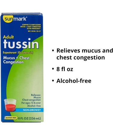 Sunmark Tussin - Mucus & Chest Congestion Relief - Guaifenesin 4 oz for Adults - Fast International Shipping - Buy Online on GoSupps.com