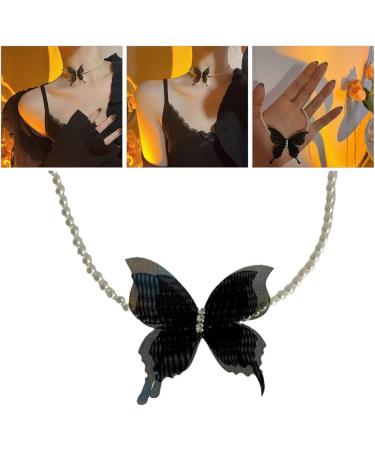 Shop Oralgo's Stylish Black Butterfly Necklace | Fashion Jewelry with Imitation Pearls & Rhinestones | Perfect for Any Occasion - Buy Online on GoSupps.com