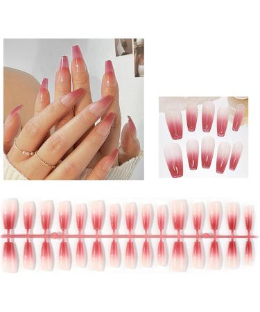 FEIlei 30Pcs Long Press on Nails Coffin French Fake Nails Tip Gradient Acrylic Nails Glossy False Nails for Women Girls - Buy Online on GoSupps.com