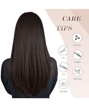 Feshfen Clip In Hair Extensions - 50cm Dark Brown Synthetic 4PCs for Women - Smooth Long Hair Extensions with Clips - Buy Online on GoSupps.com