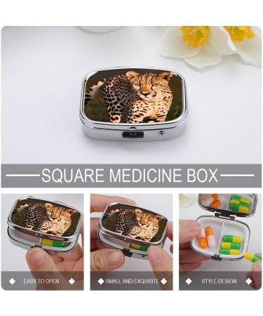 Wild Cheetah Print Pill Box - 2 Compartment Decorative Metal Organizer for Medicine & Supplements - Portable Case for Pocket or Purse - Buy Online on GoSupps.com