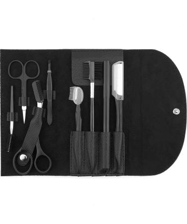 8-Part Eyebrow Trimmer Set - Includes Epilator Tweezers Scissors Knives Brush Pencil & Spool in Stylish Black Case - Perfect for Precision Grooming - Buy Online on GoSupps.com