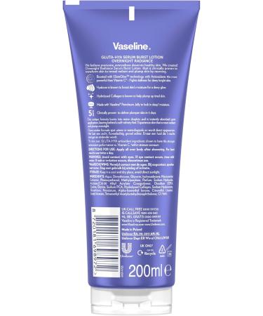 Unilever Vaseline GlutaHya Overnight Radiance Serum Burst Moisturizing Lotion with Antioxidants for Smooth PlumpLooking Skin 2 200 ml - Buy Online on GoSupps.com