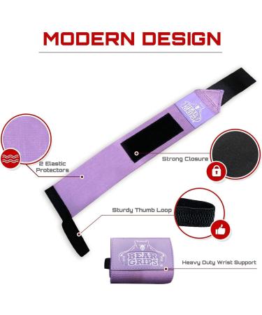 Bear Grips Lavender Purple Wrist Wraps for Weightlifting - Men & Women | Powerlifting and Weightlifting Wrist Straps - Buy Online on GoSupps.com