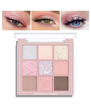 KYDA 9 Colors Warm Tone Eyeshadow Palette Matte Light Purple Pink High Pigment Blendable Shades Sparkling Powder Eyeshadow Glitter Shimmer Eye Shadow Daily Bright Eyes Makeup Palette Warm Purple Pink