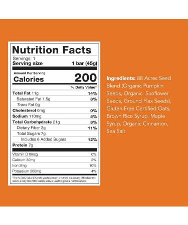 88 Acres Cinnamon & Oats Seed Bar - Healthy Snack, 1.6 OZ | Nutritious & Delicious - Buy Online on GoSupps.com