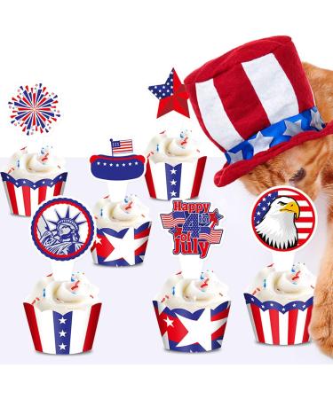 48pcs 4th Of July Cupcake Toppers Wrappers Independence Day Cupcake Toppers Firework Star USA Patriotic Cupcake Picks Patriotic Party Supplies Cake Decorations - Buy Online on GoSupps.com