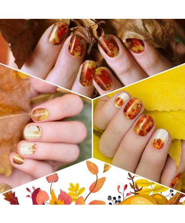 Fall Full Nail Wrap - 168pc Thanksgiving Maple Leaf Sticker Set | Plaid Style Self-Adhesive Nail Polish Strip with File - for Manicure - Buy Online on GoSupps.com