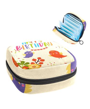 GIAPB Period Bag Sanitary Napkin Storage Bag Period Pouch Travel Makeup Bag Bird Birthday Card Color4399