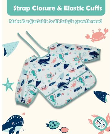 Lictin Waterproof Long Sleeve Baby Bibs 5 Pcs - Unisex Feeding Bibs for Infant Toddler 0-2 Years - Cute Cartoon Design - Multicolor - Buy Online on GoSupps.com