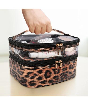 Double-layer Leopard Cosmetic Bag for Women - Portable, Waterproof, Travel Makeup Organizer - Buy Online on GoSupps.com