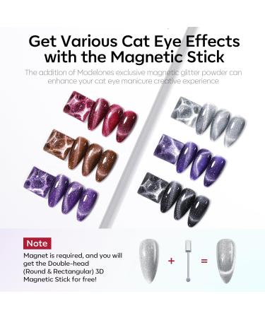 Modelones Cat Eye Gel Nail Polish 6 Colors Holographic 9D Cat Eye Glitter Gel Polish Black Red Purple Blue Silver Brown Nail Gel Polish with Magnet Soak Off Led Nail Gel DIY Salon - Buy Online on GoSupps.com