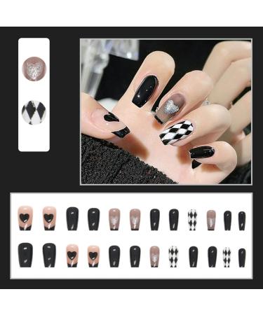 Justotry 24 Pieces Coffin Heart Nails | Black French Press-On Nails | Trendy Ballerina Nails with Glue for Women - Buy Online on GoSupps.com