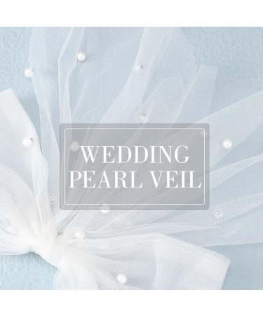 Jeairts Bridal White Tulle Bow Veil with Pearl Wedding Hair Piece - Bachelorette Party Hair Accessory for Women and Girls - Buy Online on GoSupps.com