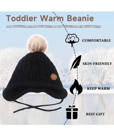 XIAOHAWANG Winter Baby Hat with Velvet Lining - Earflap Toddler Beanie for Boys and Girls 6-18 Months (Black) - Buy Online on GoSupps.com