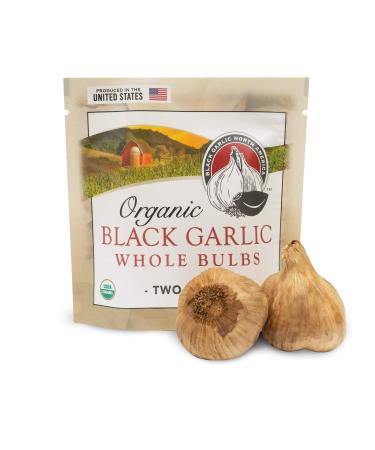 Black Garlic "Organic American" Whole Bulbs (2 per package) ...Aged and Fermented 120 Days
