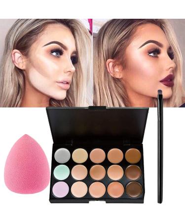 Joberio Color Concealer Palette | 15 Color Moisturizing Cream Palette 15 Color Ultra Contours Kit-Face Contouring and 1 Makeup Brush and 1 Puff Egg - Buy Online on GoSupps.com