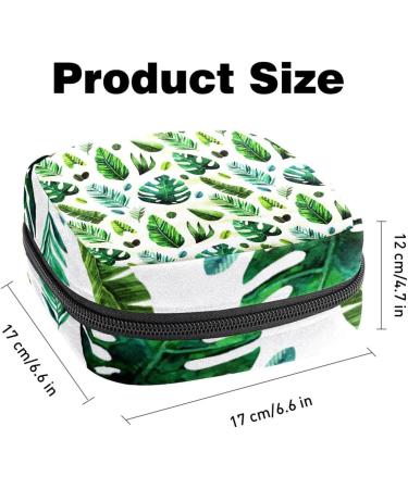 Menstrual Pad Bag with Zipper - Stylish Women's Napkin & Tampon Organizer - Tropical Green Leaf Design - Buy Online on GoSupps.com