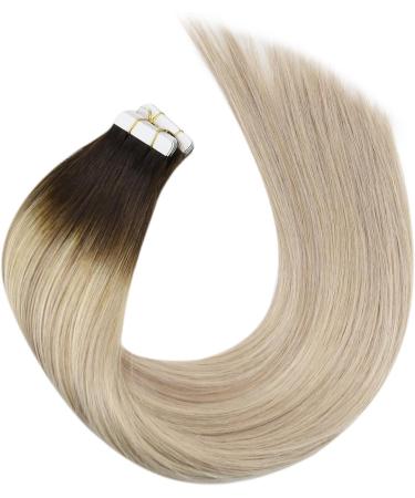 Moresoo 14 Inch Tape in Human Hair Extensions Brown Root Ombre to Golden Blonde with Platinum Blonde Highlights | 20 Pcs/50g #3/12/613 - Buy Online on GoSupps.com