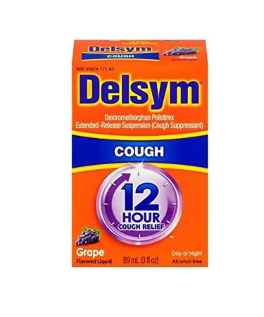 Delsym Adult 12 Hour Grape Cough Syrup 3 oz (Pack of 6)