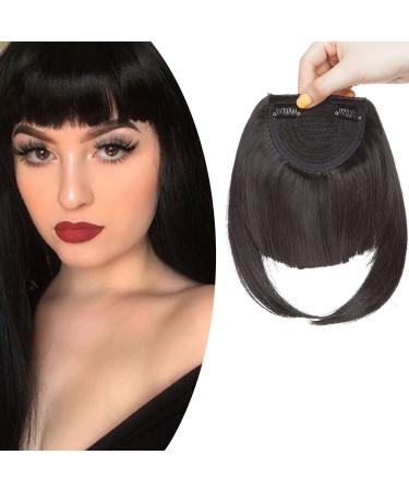 SEGO Clip in Pony Hairpiece Extensions Fringe Bangs One Piece In Front Hair Extension like Real Hair Dark Black