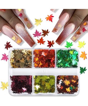 Fall Glitter Nail Sequins - Holographic Maple Leaf Nail Art Decorations | 6 Grids for Autumn & Winter Designs - Buy Online on GoSupps.com
