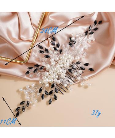 BERYUAN Bride Black Crystal Rhinestone Pearls Wedding Hair Comb Teardrop Crystal Rhinestone Hair Comb Pealrs Rhinestone Bride Headpiece Weddding Hair Accessories for Wedding Girls (black) - Buy Online on GoSupps.com