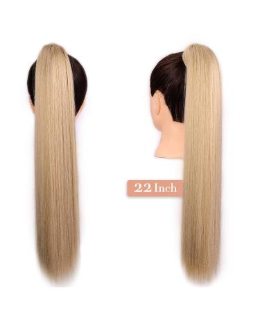 22-Inch Long Straight Ponytail Extension - Magic Paste Wrap Around - Synthetic Hair M24/33# - Dark Blonde & Bleach Blonde (110g) - Buy Online on GoSupps.com