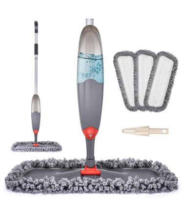 Spray Mop for Floor Cleaning, Domi-patrol Microfiber Floor Mop Dry Wet Mop Spray with 3 Washable Mop Pads & 635ML Refillable Bottle, Dust Cleaning Mop for Hardwood Laminate Tile Floors, Gray