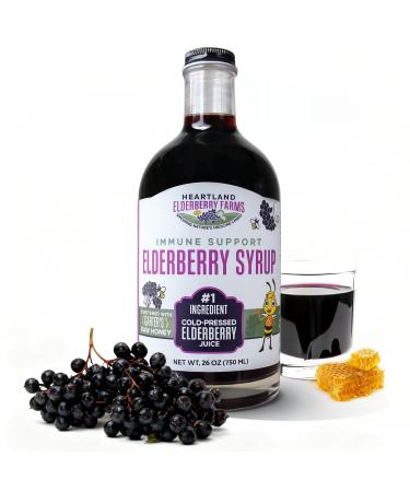 Heartland Organic Elderberry Syrup - Cold Pressed Elderberry Juice Zero Water Added - Immune Support for Kids & Adults - Made with Raw Honey Ginger Cinnamon & Star Anise - 26 fl oz (750 ml) 26 Fl Oz (Pack of 1)