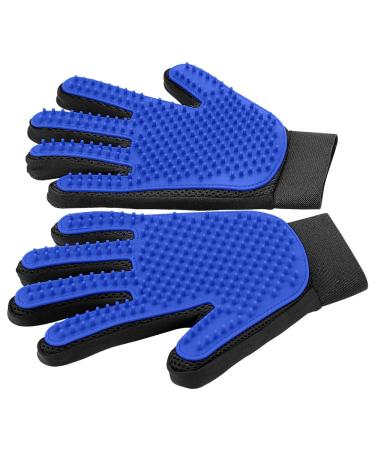 Upgrade Pet Grooming Gloves - DELOMO Cat Brushes Gloves for Gentle Shedding - Efficient Pets Hair Remover Mittens - Dog Washing Gloves for Long and Short Hair Dogs & Cats & Horses - 1 Pair 1A Blue- 1 Pair One Size