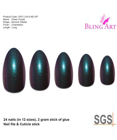 Shop False Nails Bling Art - Green Purple Chameleon Almond Stiletto | 24 Fake Tips for Stunning Manicures - Buy Online on GoSupps.com