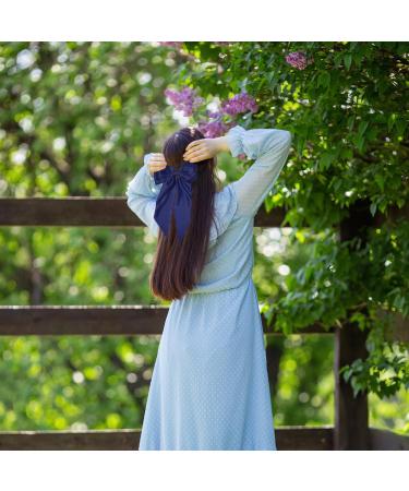 Blue Hair Bow Big Hair Bows for Women Solid Color Bow Hair Clips with Long Ribbon French Blue Bow Hair Clip Soft Satin Silky Hair Bows Cute Gifts for Women Girls (Navy Blue) - Buy Online on GoSupps.com