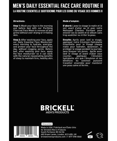 Brickell Men's Daily Face Care Routine II - Charcoal Face Wash and Moisturizer Set | Natural & Organic | Unscented | Skincare Gift - Buy Online on GoSupps.com