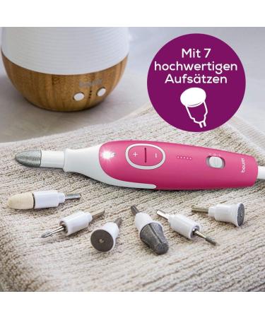 Beurer MP 44 Manicure/Pedicure Set - Electric Nail Care with 7 Attachments & LED Light - Pink - Includes Manual Nail Set & Storage Bag - Perfect for Home & Travel - Buy Online on GoSupps.com