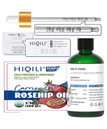 HIQILI 3.38 Fl Oz Organic Rosehip Seed Oil for Face 100% Pure and Natural Cold Pressed Carrier Oil for Skin Hair & Nails - Women & Men - Buy Online on GoSupps.com