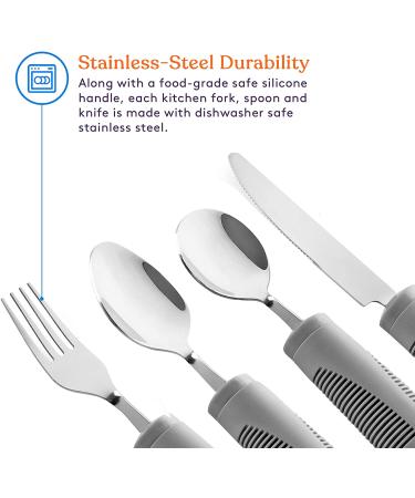Special Supplies Adaptive Utensils (4-Piece Set) - Weighted Non-Slip Handles for Hand Tremors, Arthritis, Elderly use - Stainless Steel Knife, Fork, Spoons - Gray - Buy Online on GoSupps.com