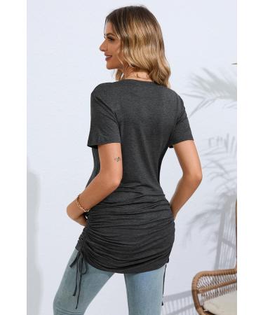 Sosolism 4 in 1 Maternity Nursing Dress - Short Sleeve Side Drawstring Top, Carbon Gray | Women's Breastfeeding Apparel - Buy Online on GoSupps.com