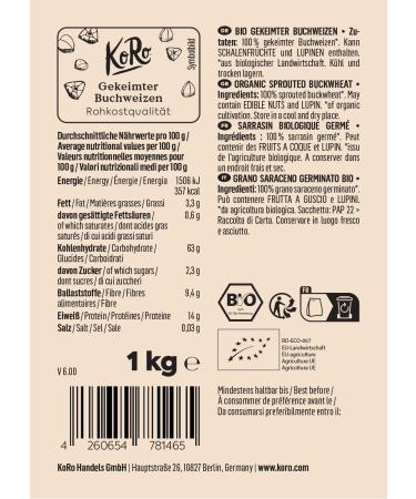Buy Koro Organic Buckwheat 1 kg - Premium Quality Gluten-Free Grain for Healthy Cooking | International Shipping Available - Buy Online on GoSupps.com