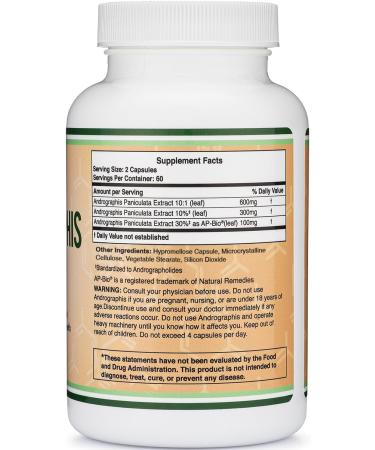 Andrographis Capsules Max Andrographides - 1,000mg Serving Size (120 Capsules) with AP-Bio (Patented Andrographis Paniculata Extract) - Clinically Studied for Immune System Health by Double Wood - Buy Online on GoSupps.com