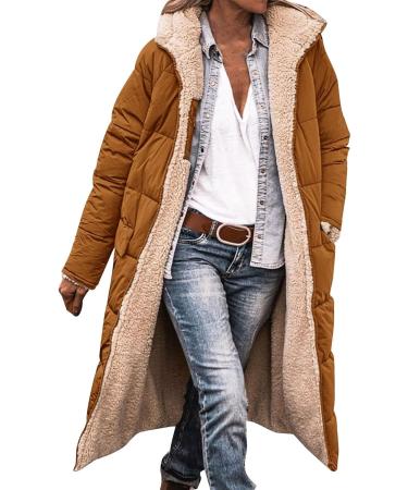 Shop Hanxiulin Oversized Plush Jacket for Women - Warm Lined Fleece Cardigan Hooded Trench Coat Art Fur Winter Coat in Brown - Buy Online on GoSupps.com