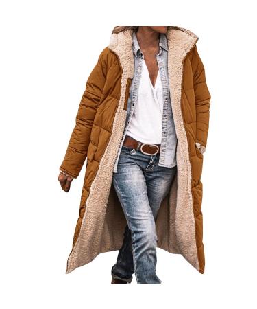 Hanxiulin plush jacket oversize warm lined fleecemantel women coat winter jacket long warm hooded tops long thick autumn coat winter coat plush jacket m brown