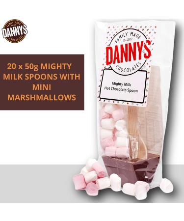 Danny's Hot Chocolate Spoons Mighty Milk with Marshmallows - 20 Pack of Large 50g Stirrer Sticks - Perfect Party Bag Sleepover Gifts - Buy Online on GoSupps.com