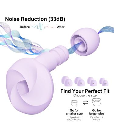 Buy 2 Pairs Noise Cancelling Ear Plugs for Sleeping Swimming & More | High-Fidelity Silicone Ear Tips Reusable Comfortable Fit in XS/S/M/L | 24dB-33dB Purple - Buy Online on GoSupps.com
