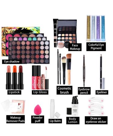 All-in-One Make-Up Case & Set for Girls - 25pcs Cosmetic Palette Eyeshadow Lipstick & Blush Starter Kit Gift - Buy Online on GoSupps.com
