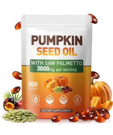 SUOOCH Pumpkin Seed Oil Capsules - Cold Pressed Pure Virgin Oil Essential Fatty Acids and Plant Sterols | 300 Capsules | Supports Hair Urinary Bladder and Prostate Health | Non-GMO