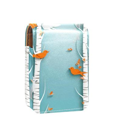 Lipstick Case Leather Lip Gloss Lipstick Organizer with Mirror Mini Lipstick Holder Bag Bird in the Forest U955u9jamu