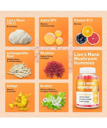 Marpvore Lions Mane Gummies Organic Lion's Mane Lions Mane Gummies for Adults with Ashwagandha & Alpha GPC Cortisol Supplements for Women & Men 60 Counts - Buy Online on GoSupps.com