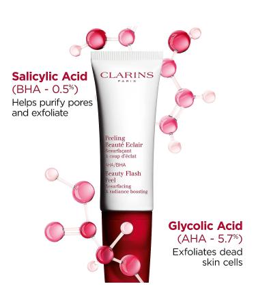 Clarins Beauty Flash Peel: 10-Min At-Home Facial Tightens Pores, Eliminates Dead Skin Cells, Renews Radiance | AHAs & BHAs | For All Skin Types - Buy Online on GoSupps.com