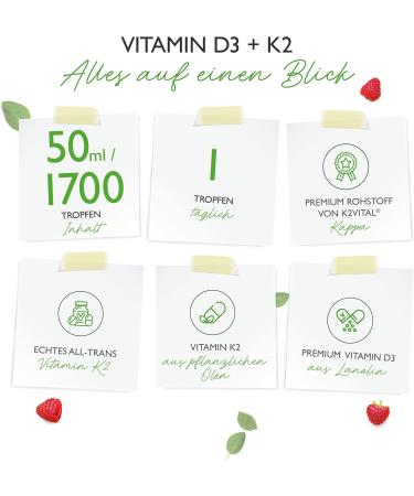 Premium Vitamin D3 + K2 Drops 50ml - 1000 I.E. Per Drop - All-Trans K2Vital - Laboratory Tested - High-Quality MCT Oil - Buy Online on GoSupps.com